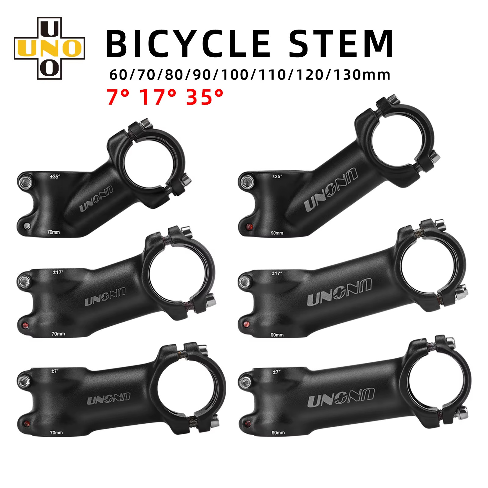 UNO Bicycle Stem 7/17/35 Degree Mountain Bike Bridge 28.6Mm 31.8Mm 60/70/80/90/1