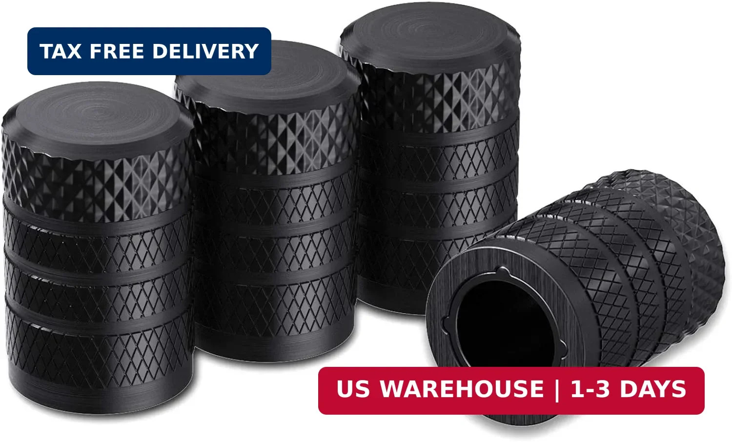 CKAuto Tire Valve Stem Caps, Black, 4 pcs/Pack, Anodized Aluminum Tire Valve Cap