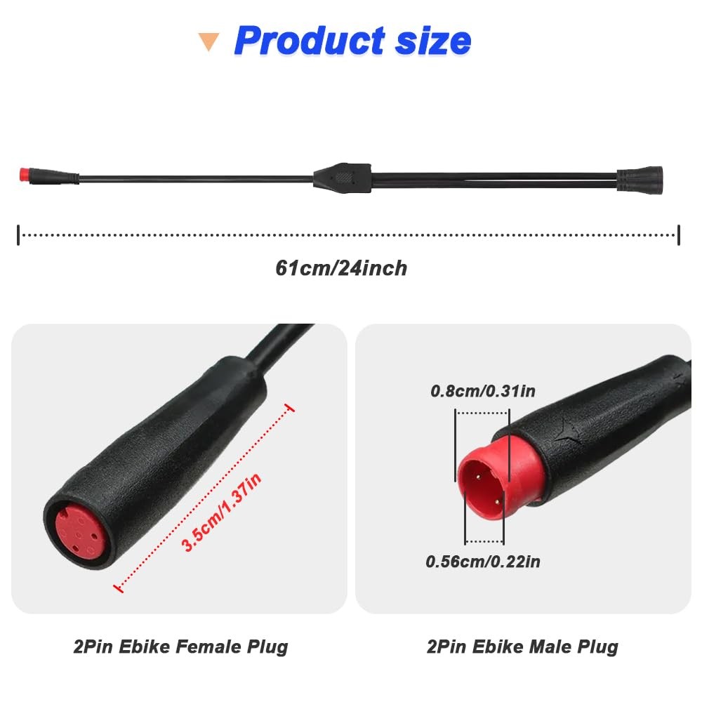 2 PCS 2 Pin YSplitter Male To Dual Female Ebike Extension Cable Cord 1 To 2