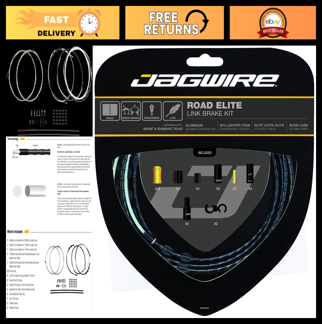 Road Elite Link Brake Kit Cable – High Performance, Black, One Size, Easy Instal
