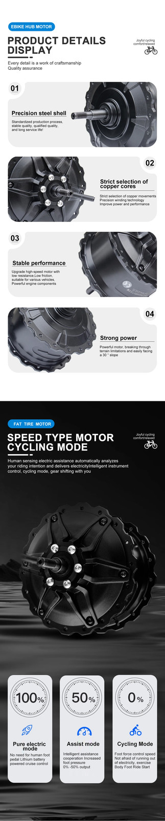 48V 750W E-bike Fat Tire Brushless Gear Rear Wheel Hub Motor dropout 170-175mm