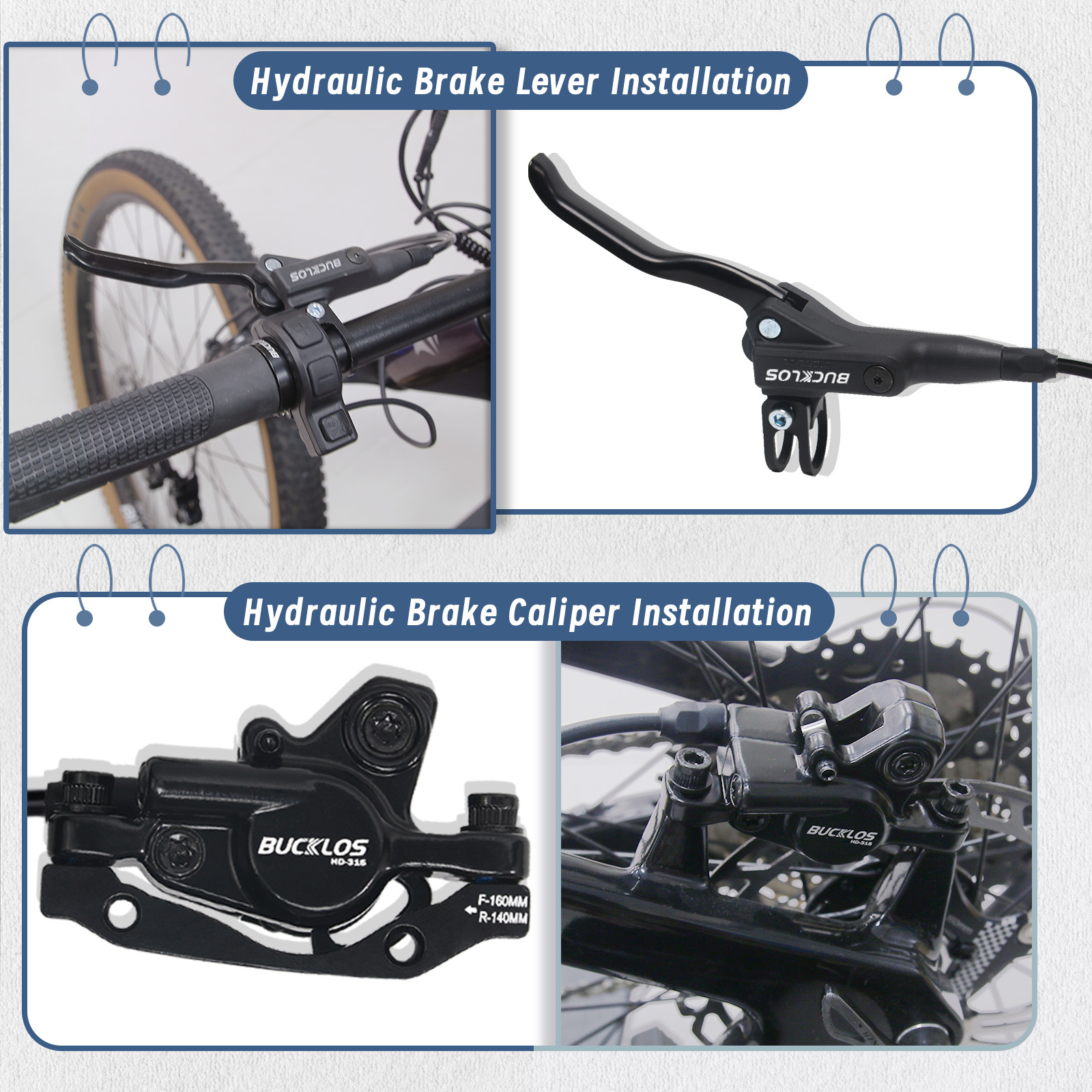 MTB Bicycle Disc Brake Hydraulic Left Front&Right Rear Caliper Lever 160mm Rotor