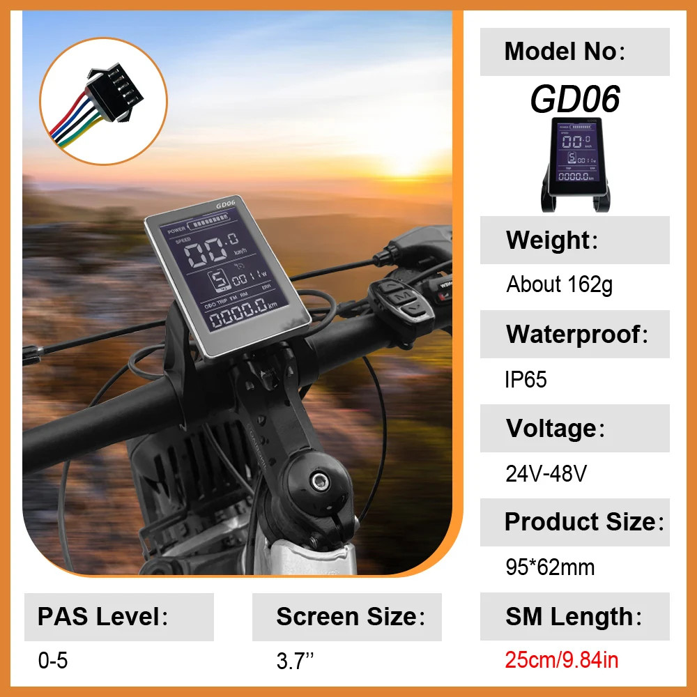 E-Bike LCD GD06 Display Waterproof/SM Connector Communication Protocol No. 2 Use