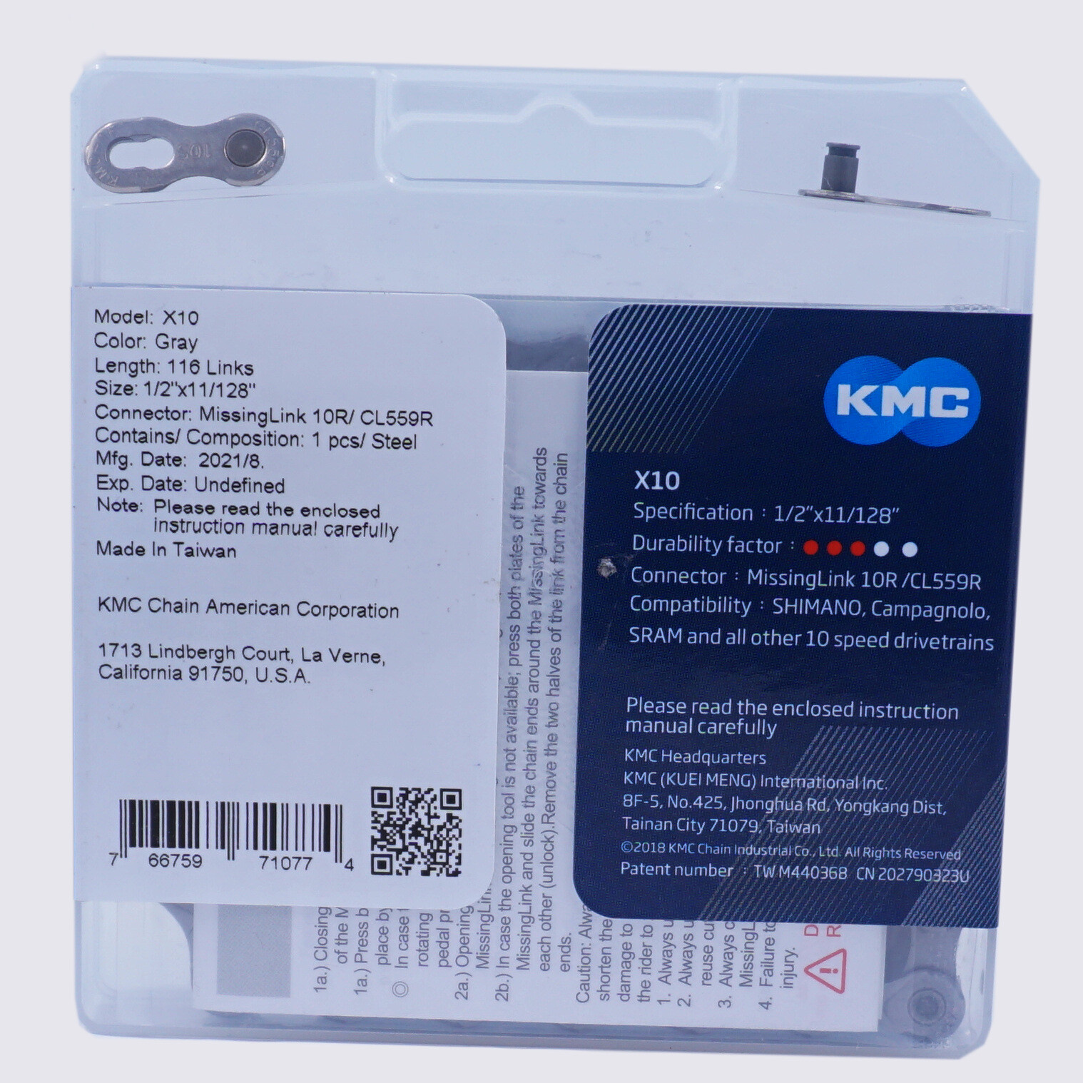 KMC X10 10 Speed Bike Chain 116L Silver-Black or Grey fit Shimano SRAM Campy
