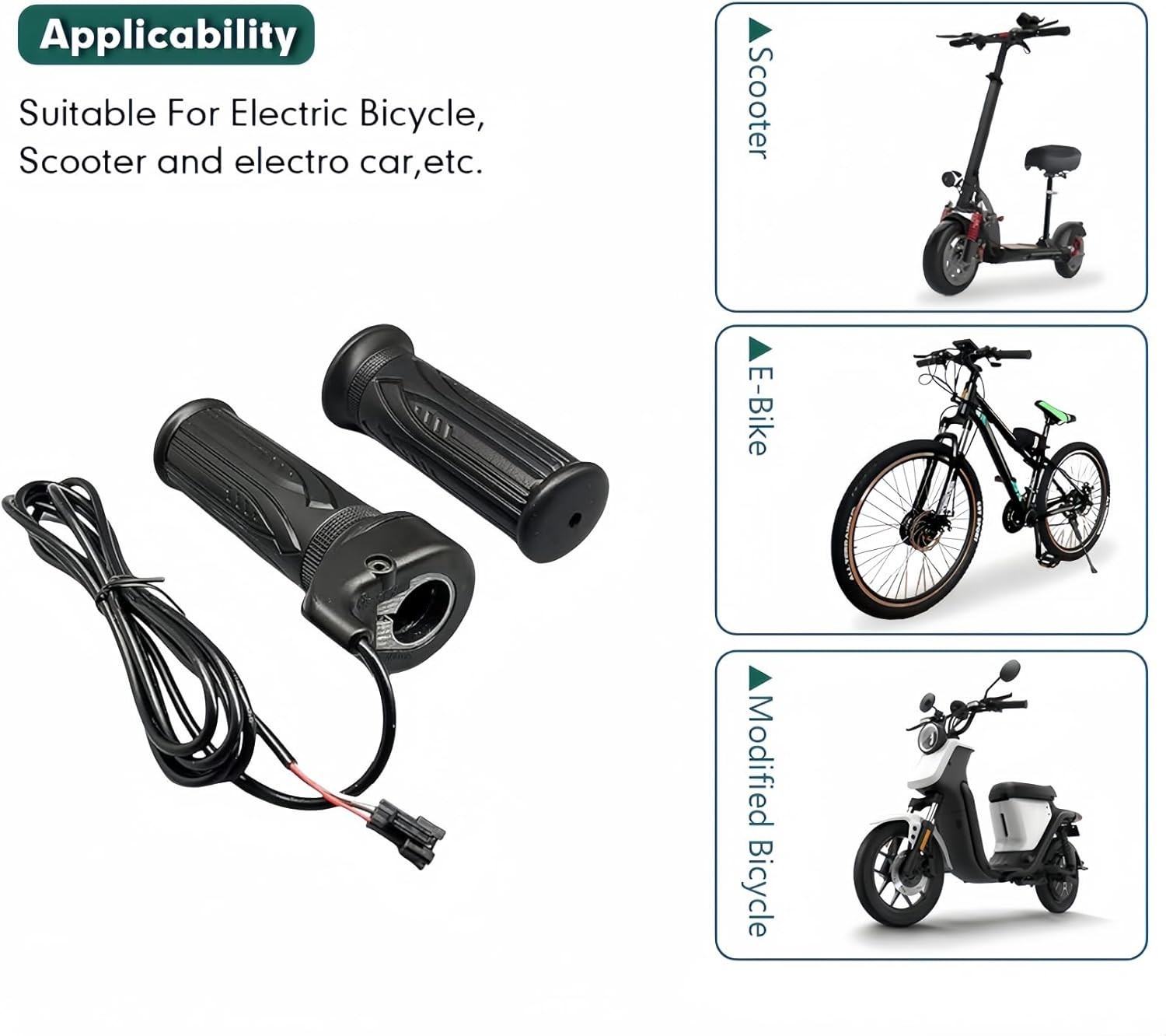 Ebike Full Twist Throttle 12V-72V, 3 Pin SM Connector Ebike Throttle with 71″