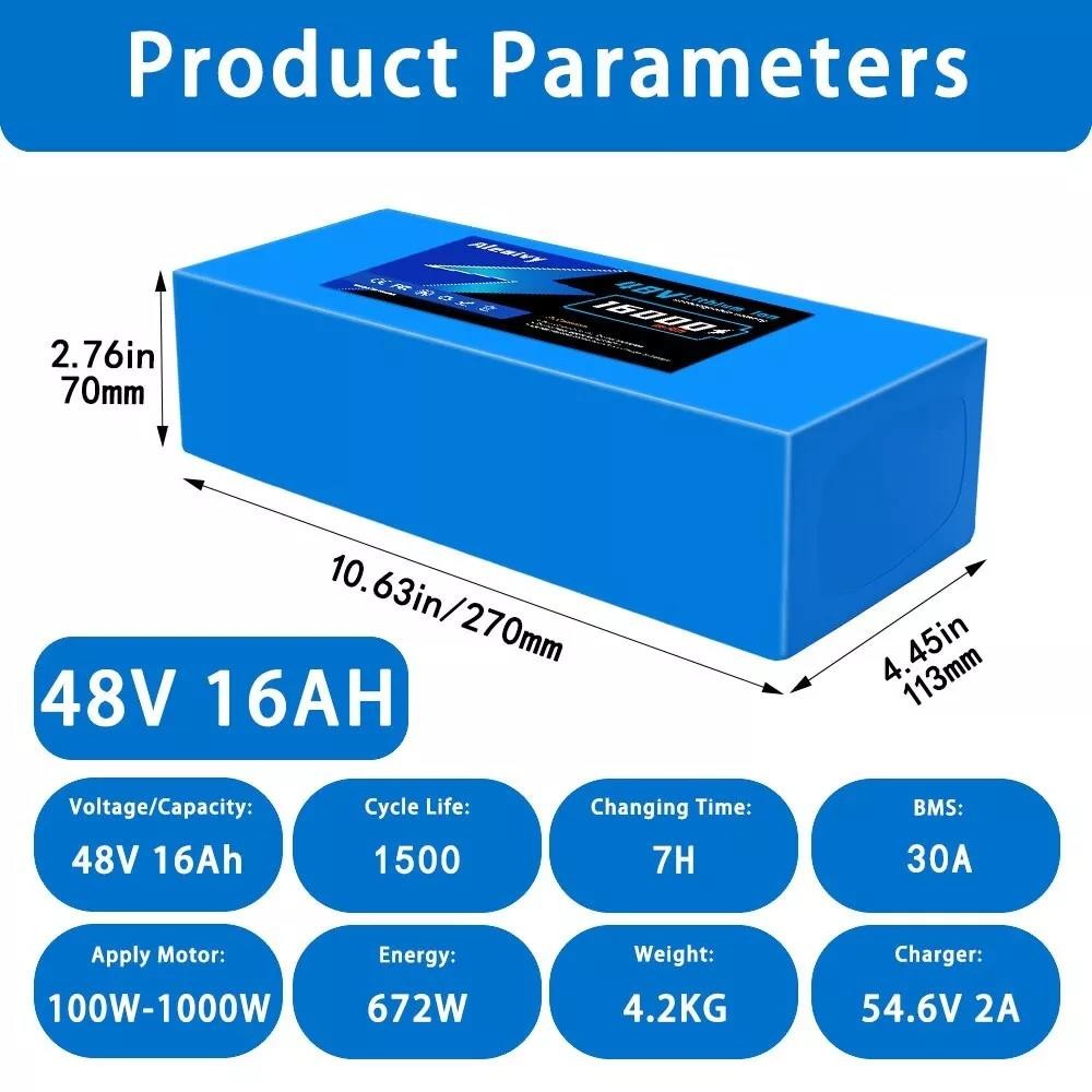 Aleaivy 48V 16Ah Battery Pack Lithium Battery Pack 16000mAh Li ion Battery + Cha