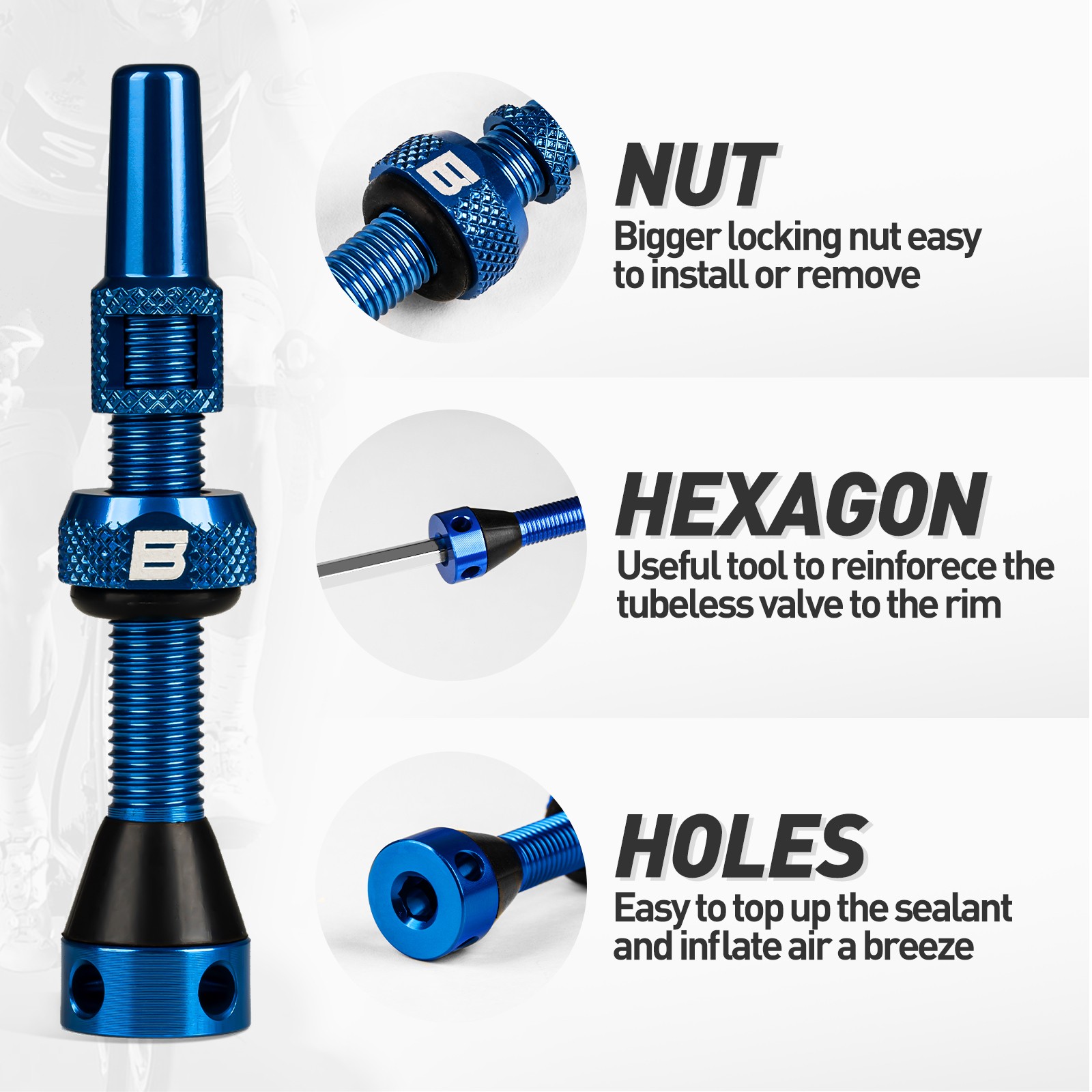 BWSHLF Bicycle Aluminum Tubeless Presta Valve Stem 40/44/55/60/65/80/100mm Blue