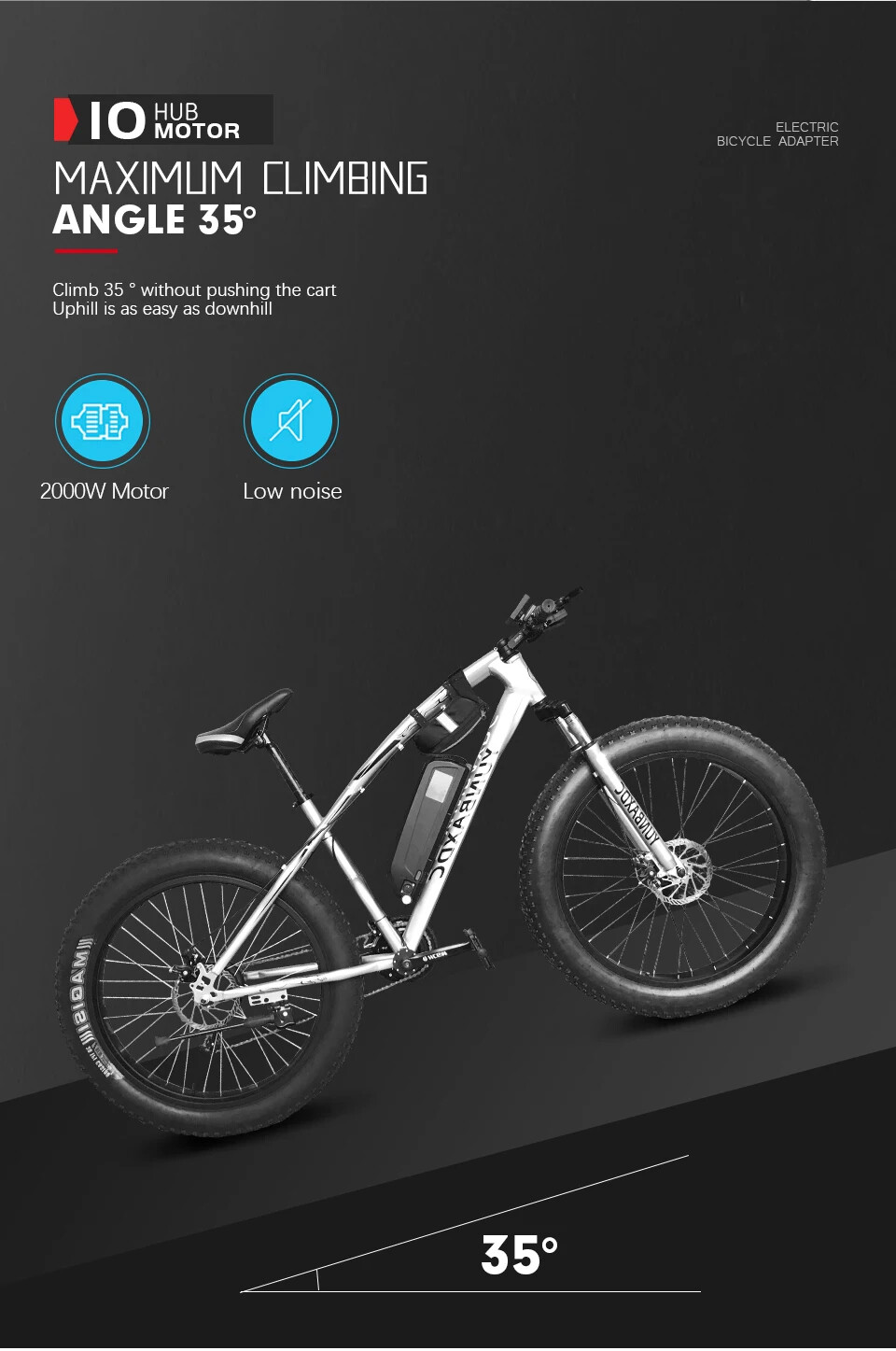 48V 72V 2000W 20 24 26in Snow E-bike Fat Tire Brushless Gearless Rear Hub Motor