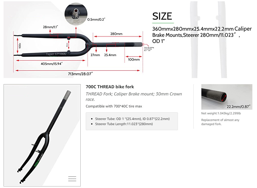 CDHPOWER 700C/29» Threaded Cycling Fixed Bicycle MTB Road Cruiser Bike Fork