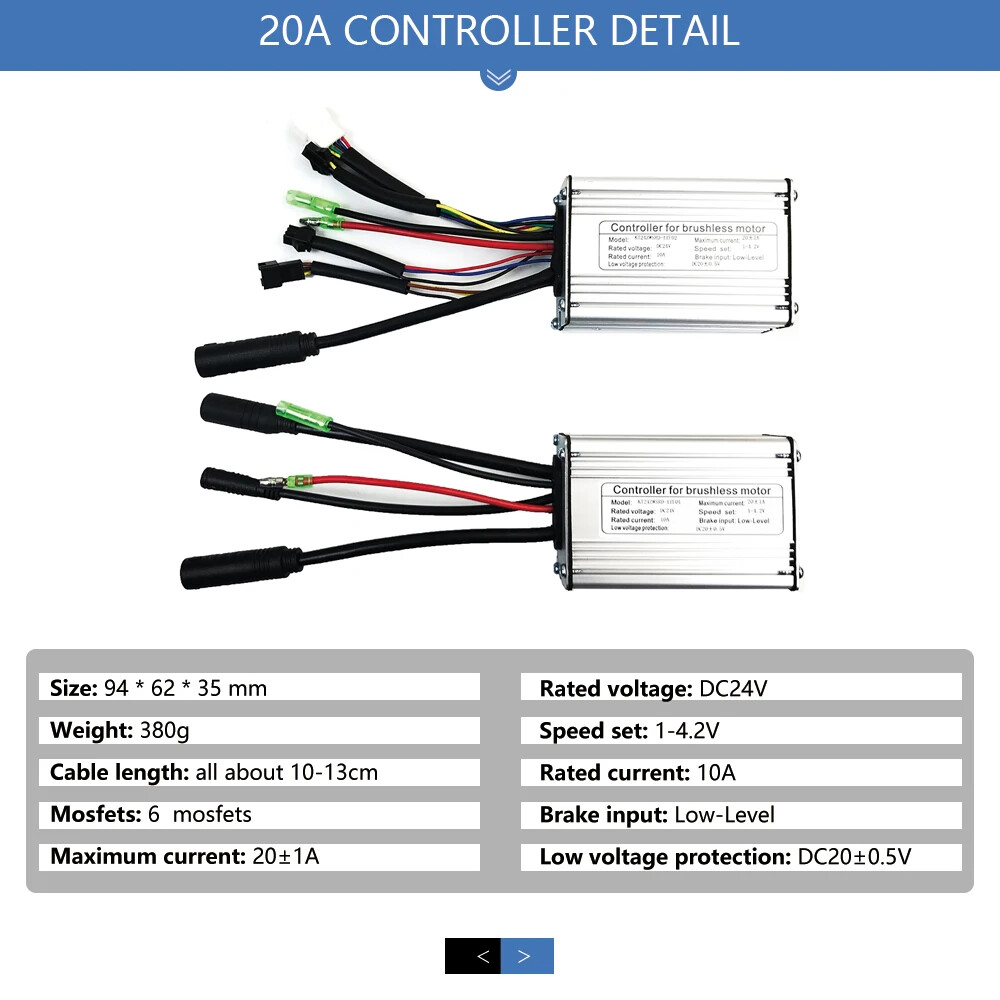 Electric Bicycle Kit Brushless Controller Square Wave 6 Mosfet 24V 250W 10A 20A