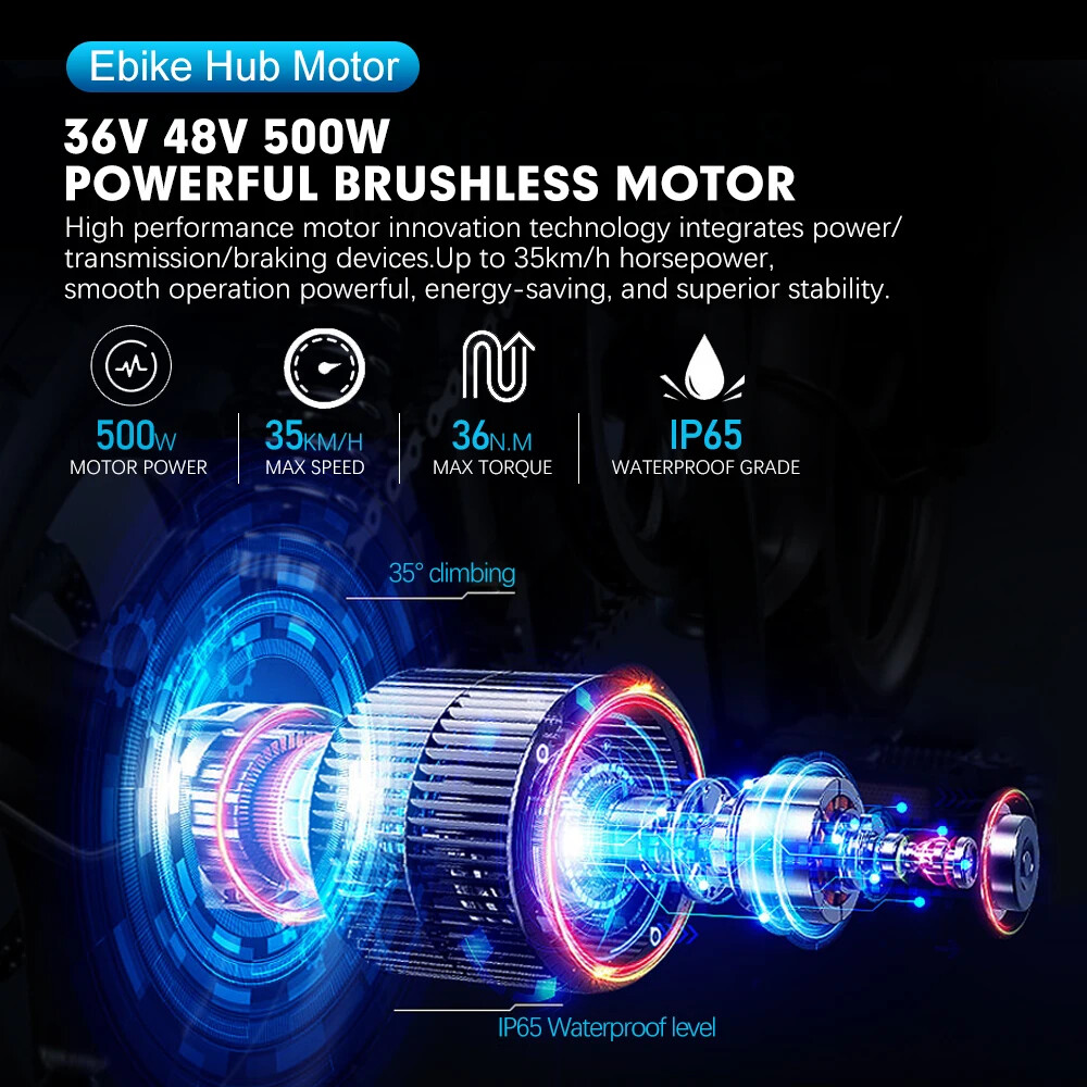 36V 48V 500W MTB Electric Bicycle Front Rear Brushless Gearless Hub Motor Wheel