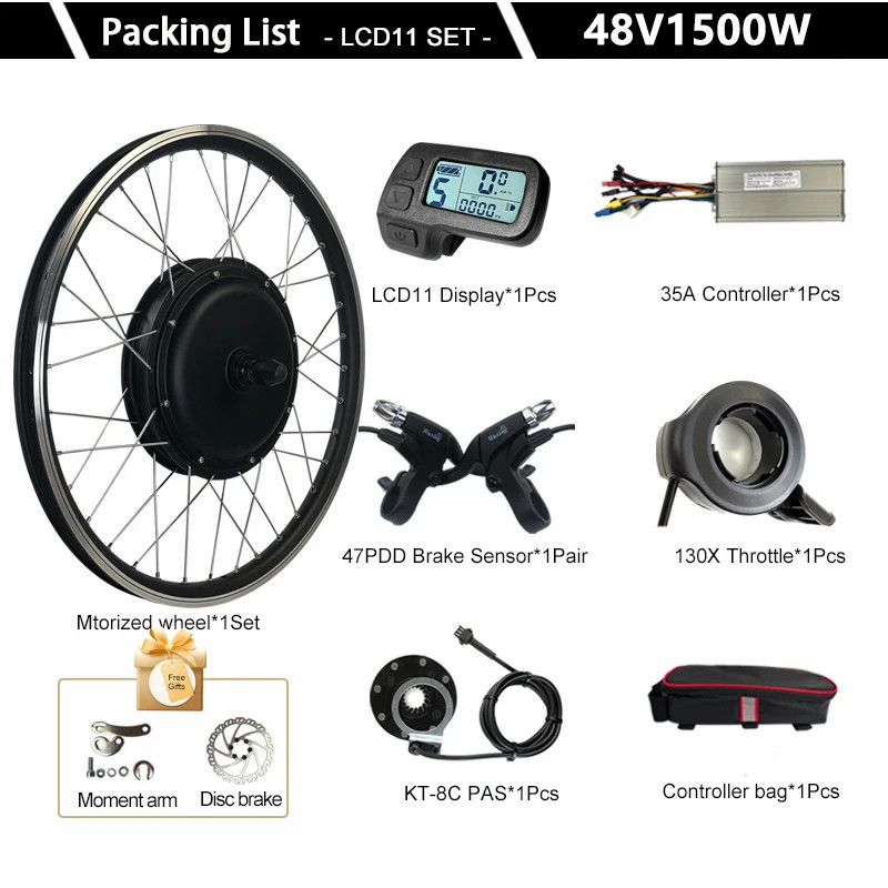 48V 1500W E-bike Conversion Kit Brushless Hub Motor Wheel Front Fork 100mm