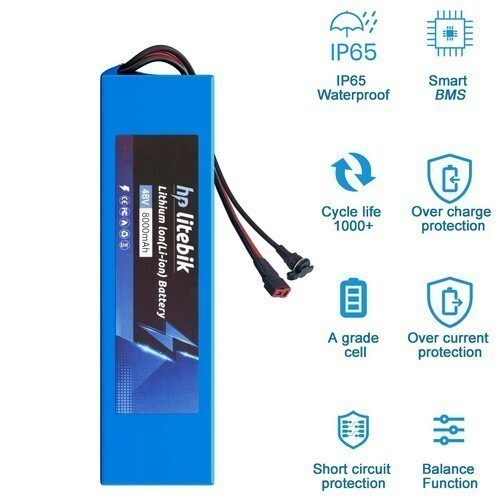 48V Lithium eBike Battery Pack 30A BMS 200W-1000W Electric Bicycle Scooter Bike