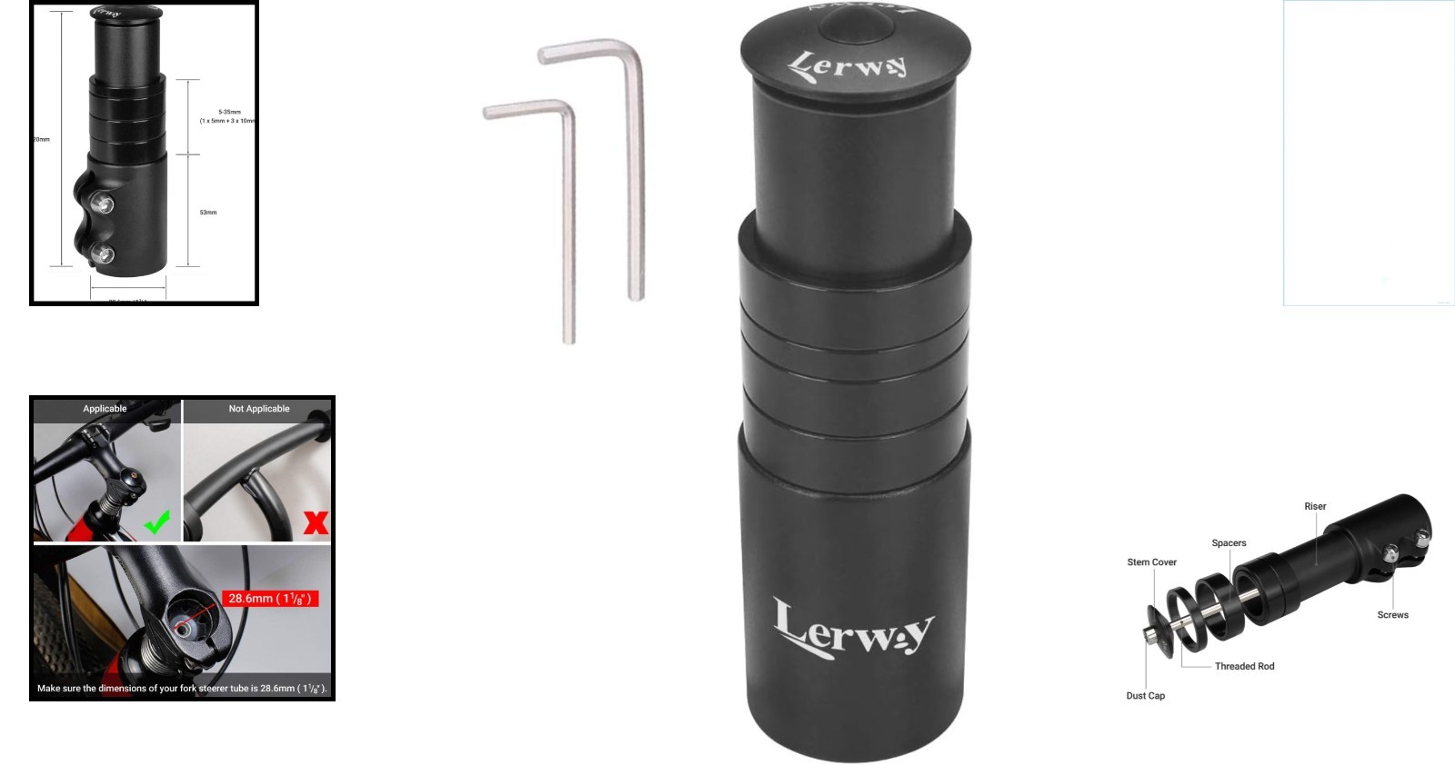 Aluminum Bike Stem Riser Extender for Enhanced Comfort – 1-1/8» Adapter Black