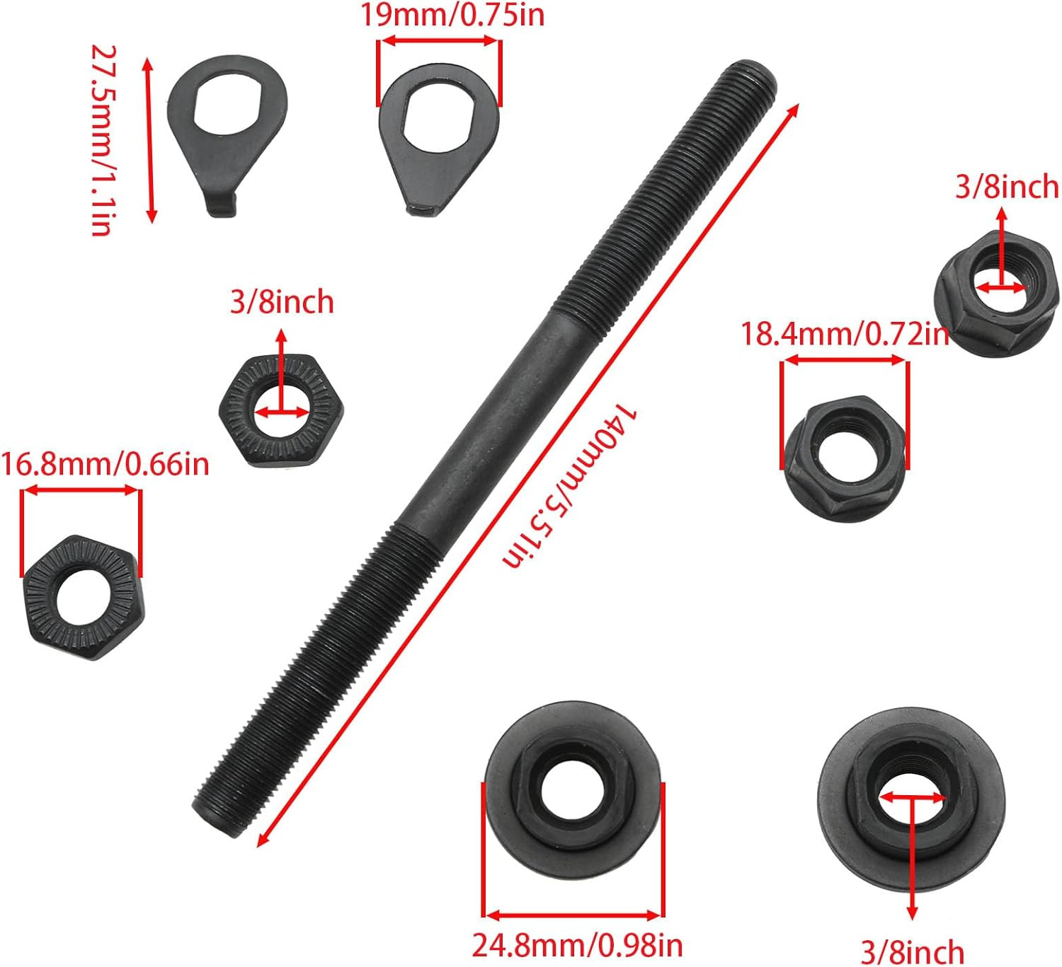 1PCS Bike Axle 140Mm Bicycle Multiple Speed Front Hub Axle 3/8 Inch Black Bike A