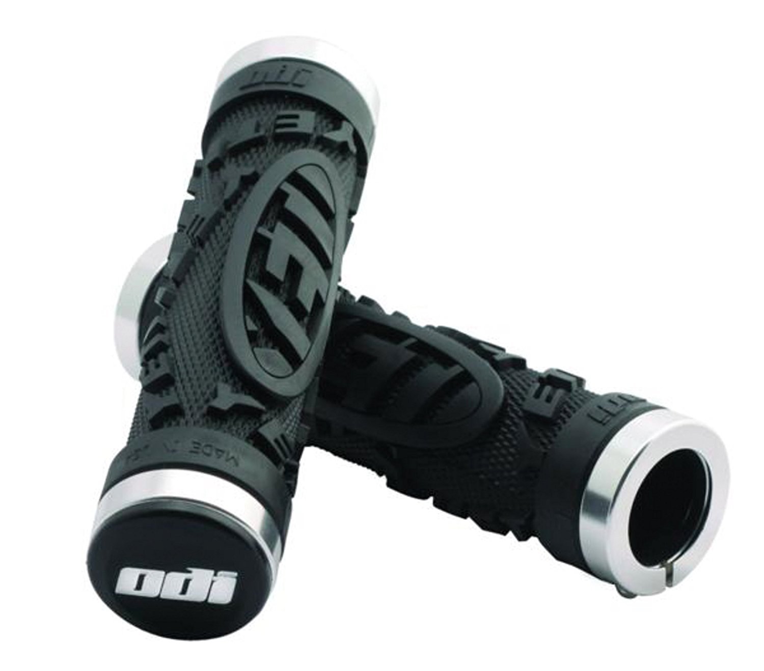 ODI YETI LOCK-ON MTB MOUNTAIN BICYCLE GRIPS BONUS PACK SILVER LOCKING COLLARS