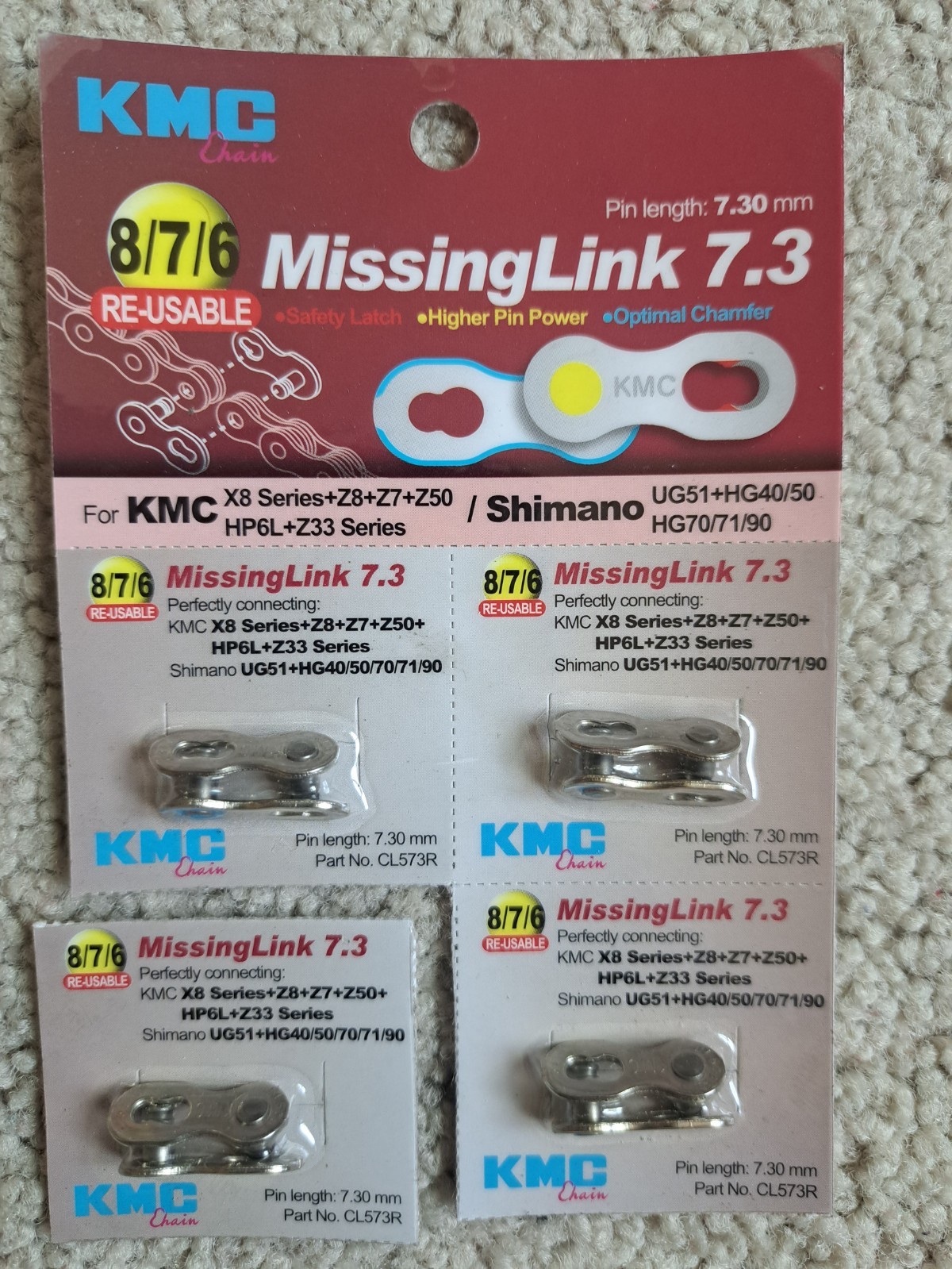 KMC Missing Link, Chain Master Link 8/7/6 Speed Chains CL573R, LOT of 4 pair