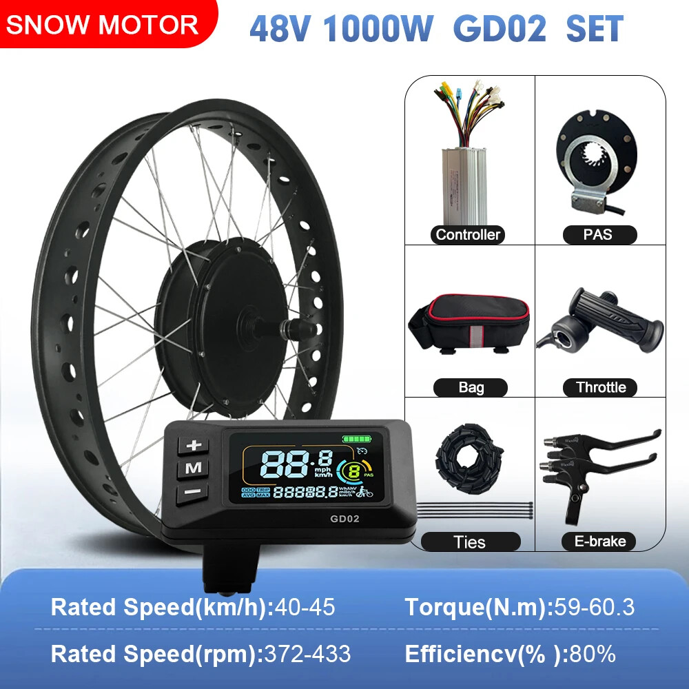 48V 1000W 4.0Tyre Rear Rotate Hub Motor Wheel for Snow E-bike Conversion Kit