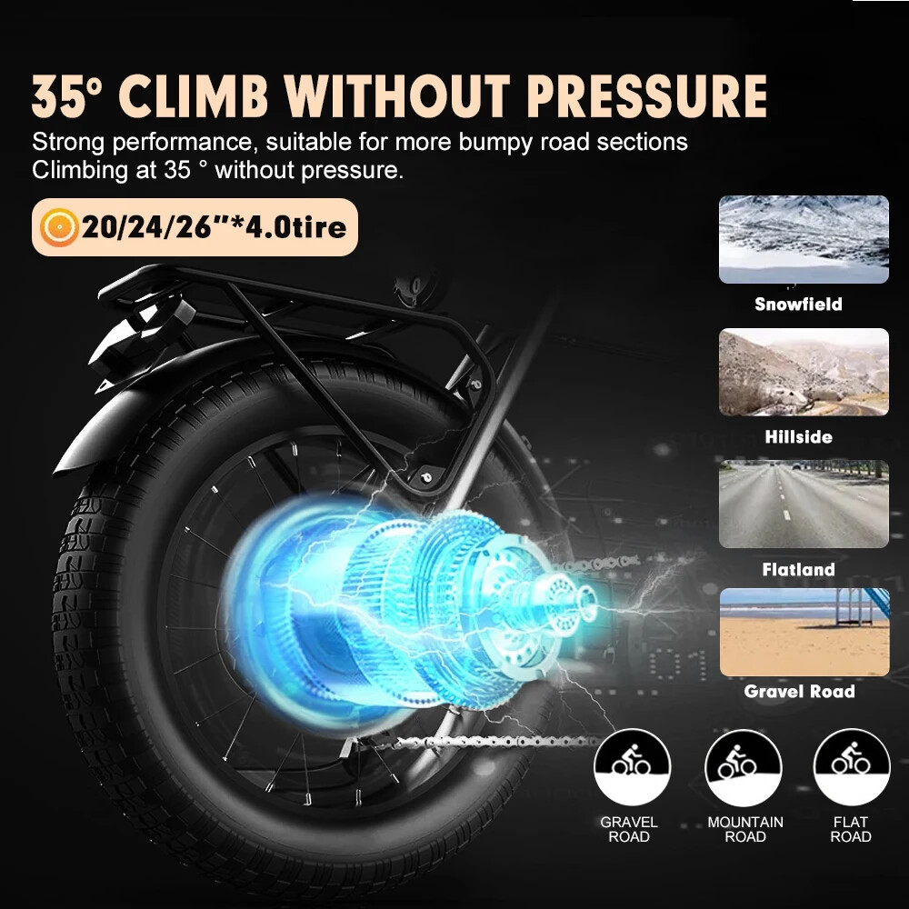 20 24 26er Snow Ebike Fat Motor 48V 750W Brushless Gear Front Rear Hub Motor