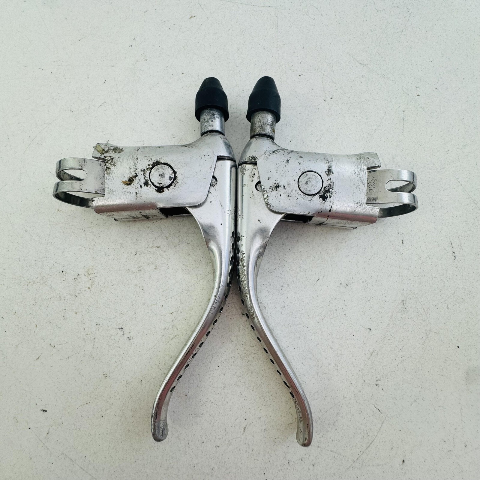 Vintage Dia-Compe Brake Levers Pair 4-Finger Drilled Flat Bar Silver Bike A98