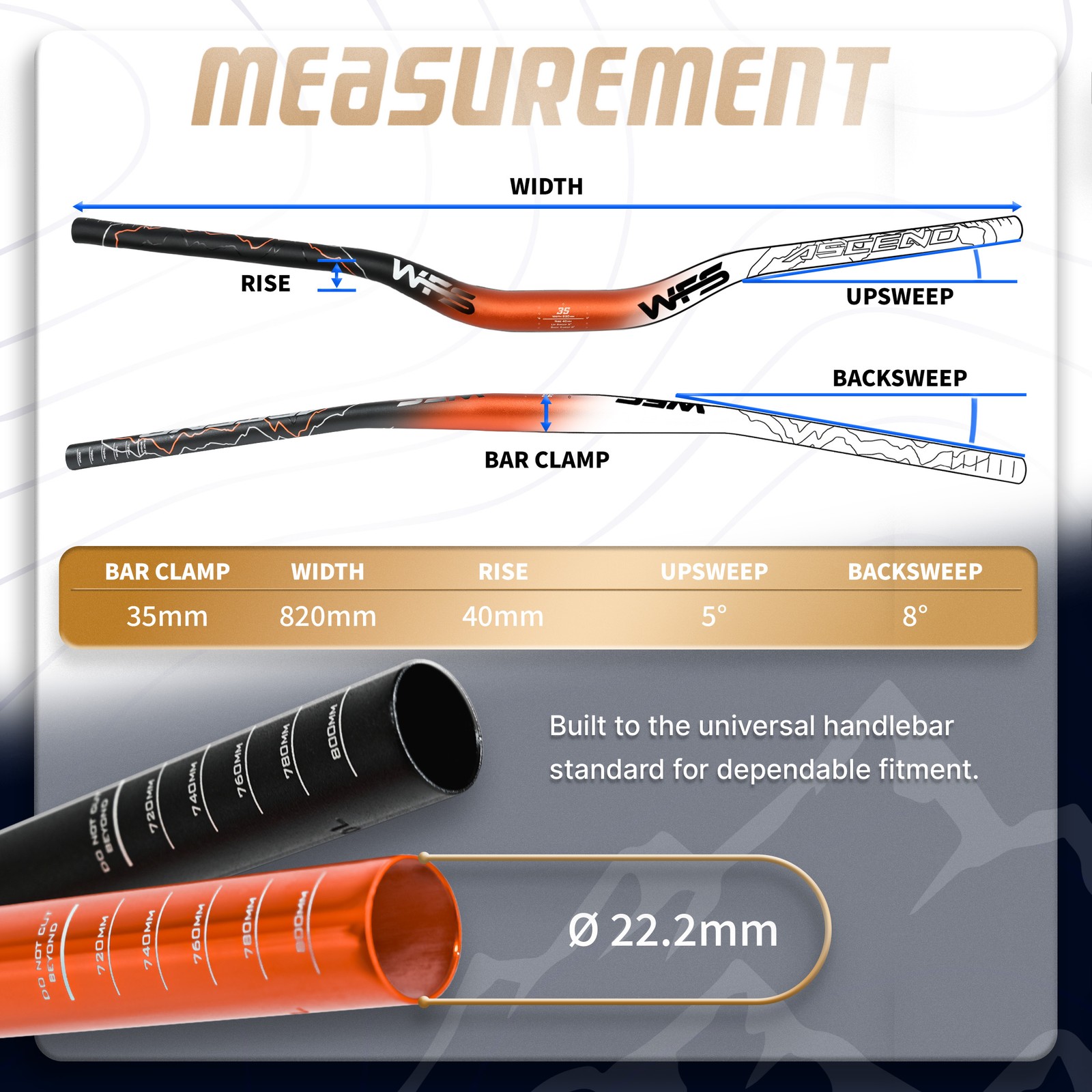 WFS Ascend 35 x 820mm Handlebar 40mm Rise, Black x Red