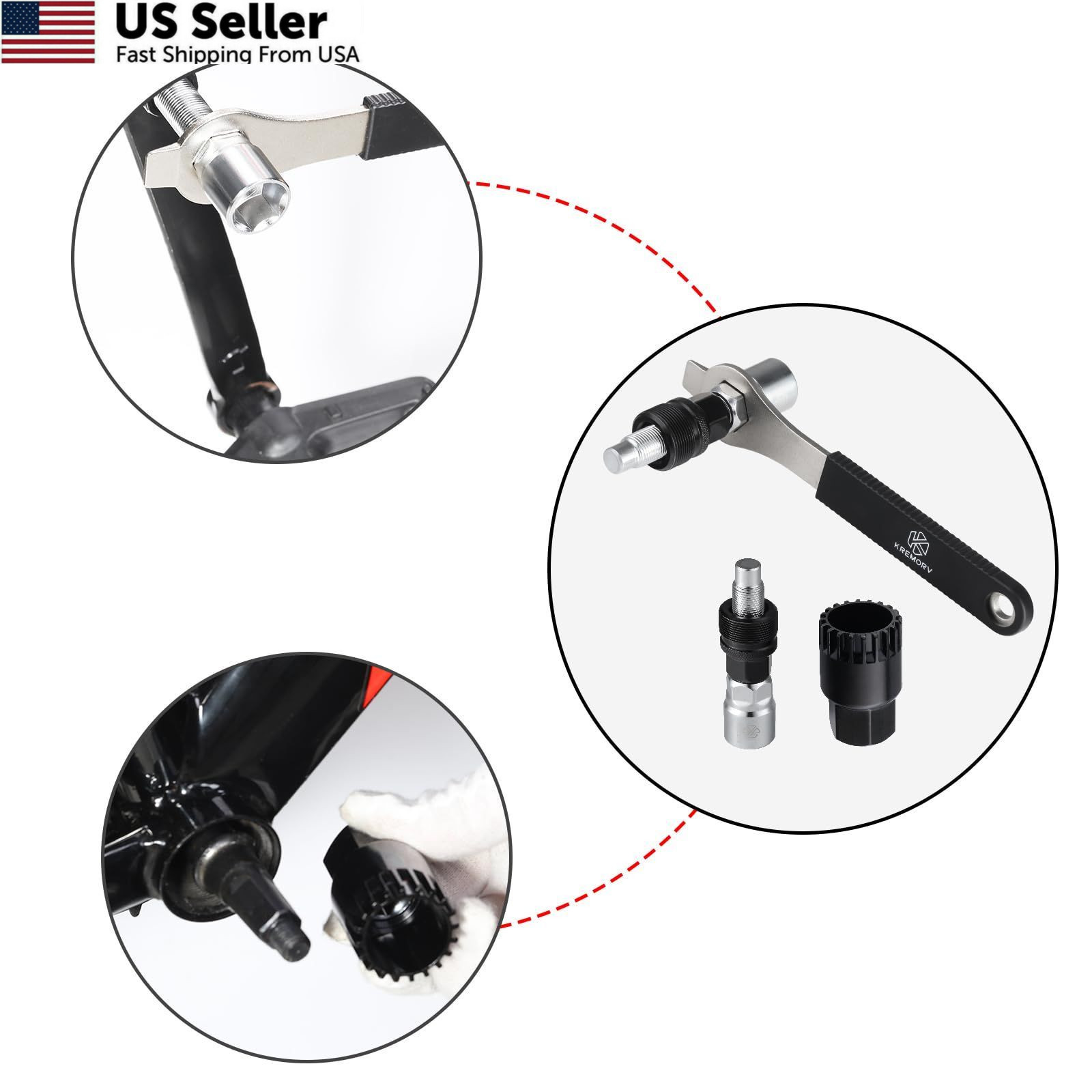 KREMORV Bike Crank Extractor with 16mm Spanner Repair Tools Kit Black