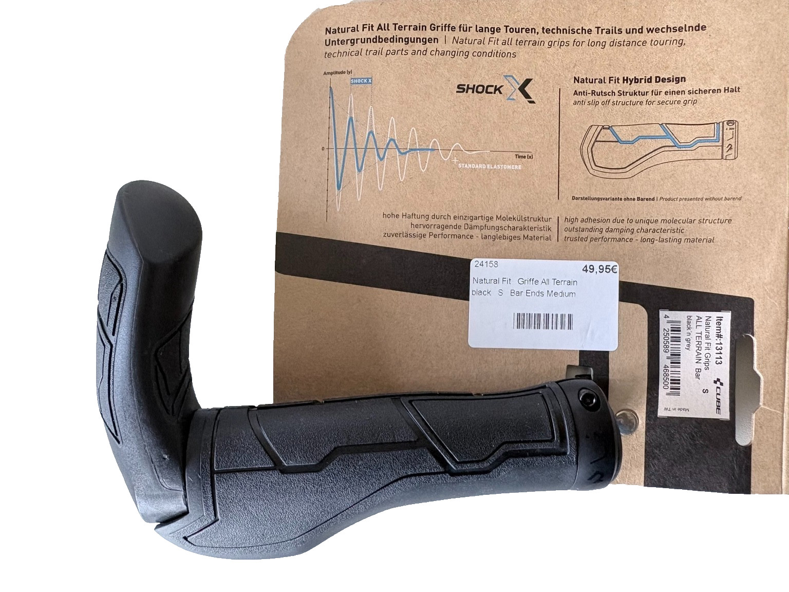 Cube Natural Fit All Terrain Bar Ends Medium Grips S Black/Grey 13113-S