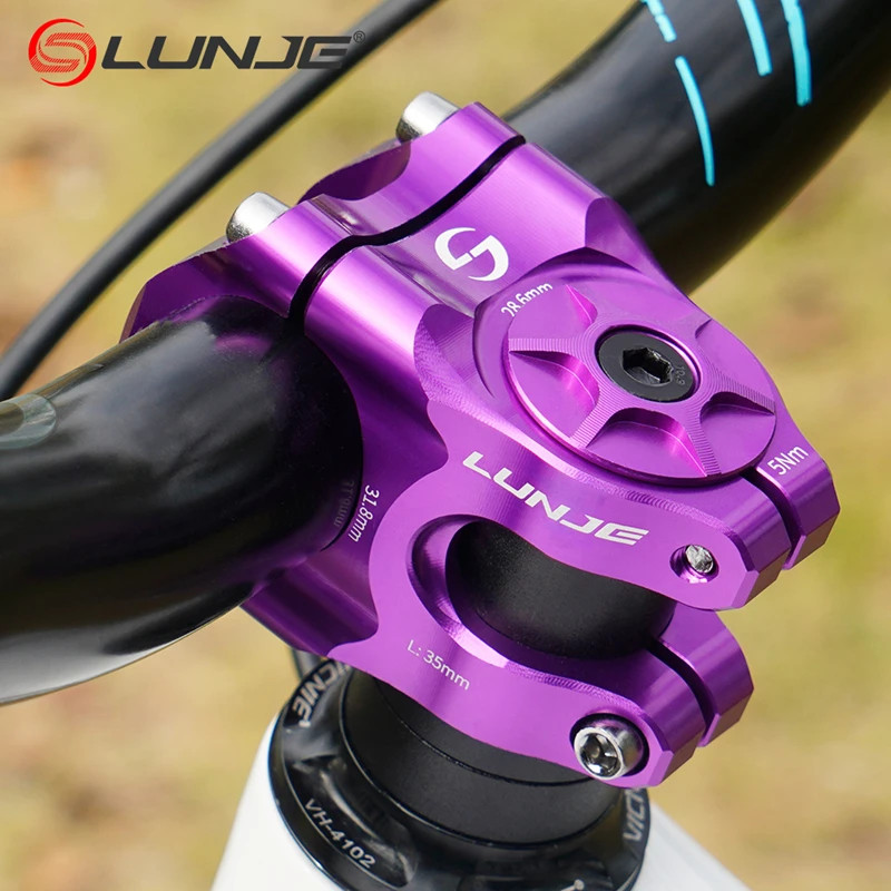 LUNJE 31.8mm MTB Bike Stem CNC Aluminum Alloy Short Handlebar Riser Road Bicycle