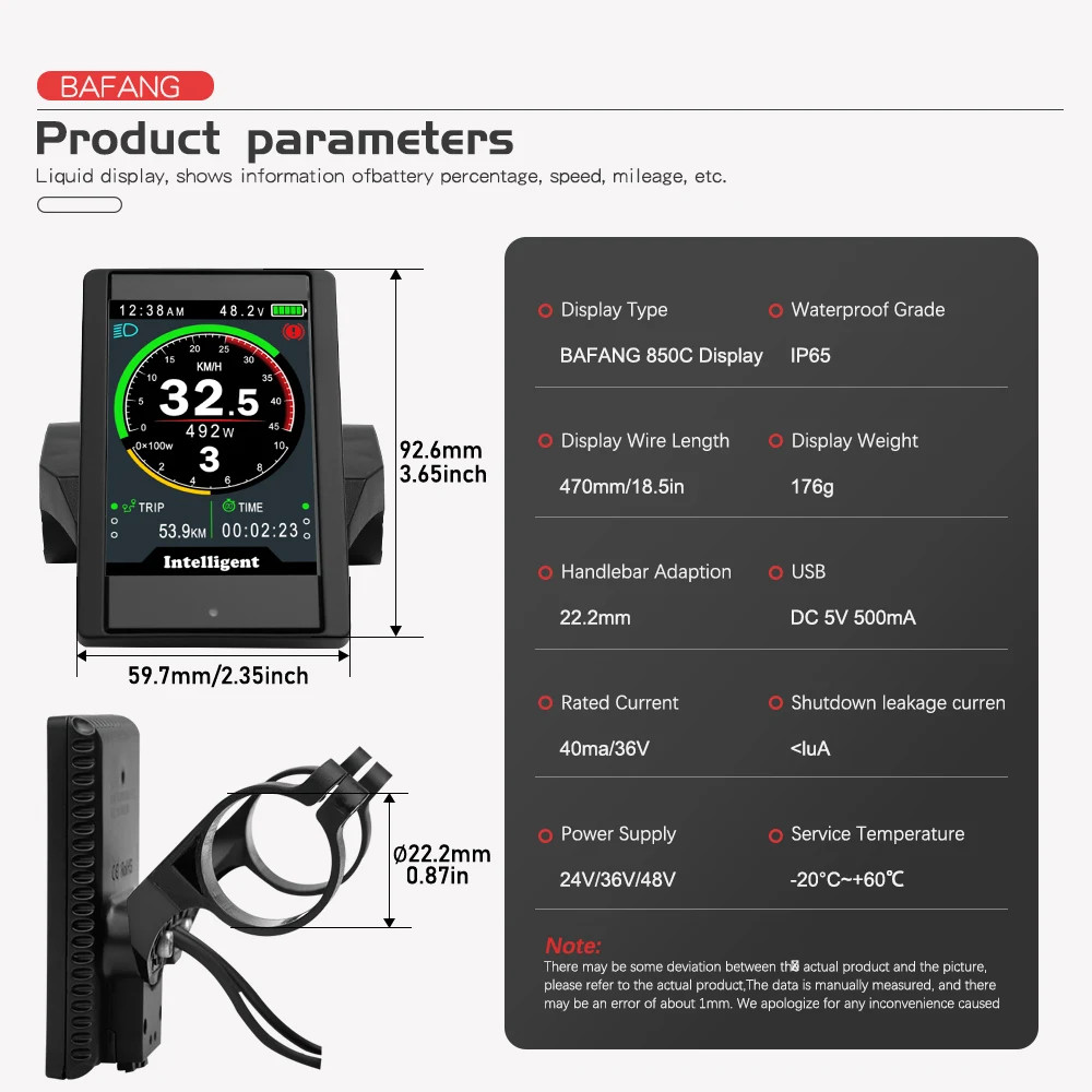 Electric Bicycle 850C LCD Display Applicable To Mid Motor 36V 48V 52V 60V