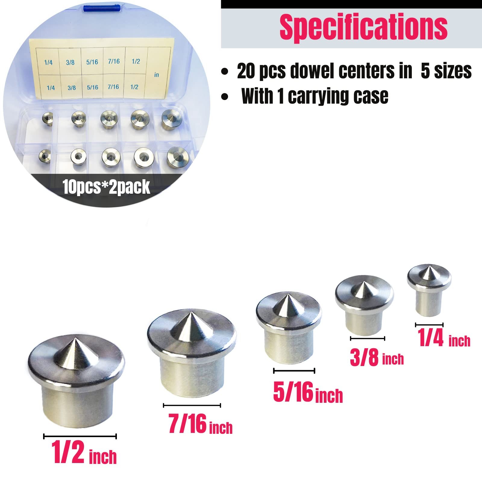 20PCS Stainless Steel Dowel Pin Centers 0.25 inches x 3.94 inches, Silver