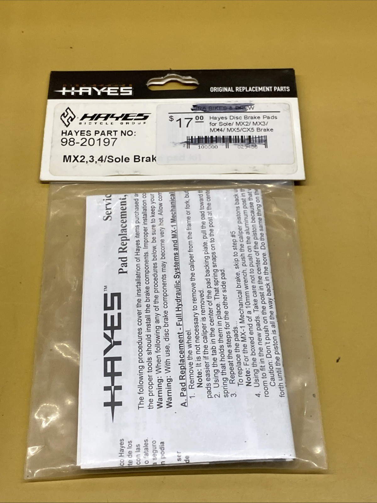 NEW Hayes 98-20197 Sole MX2 MX3 MX4 MX5 Disc Brake Pads