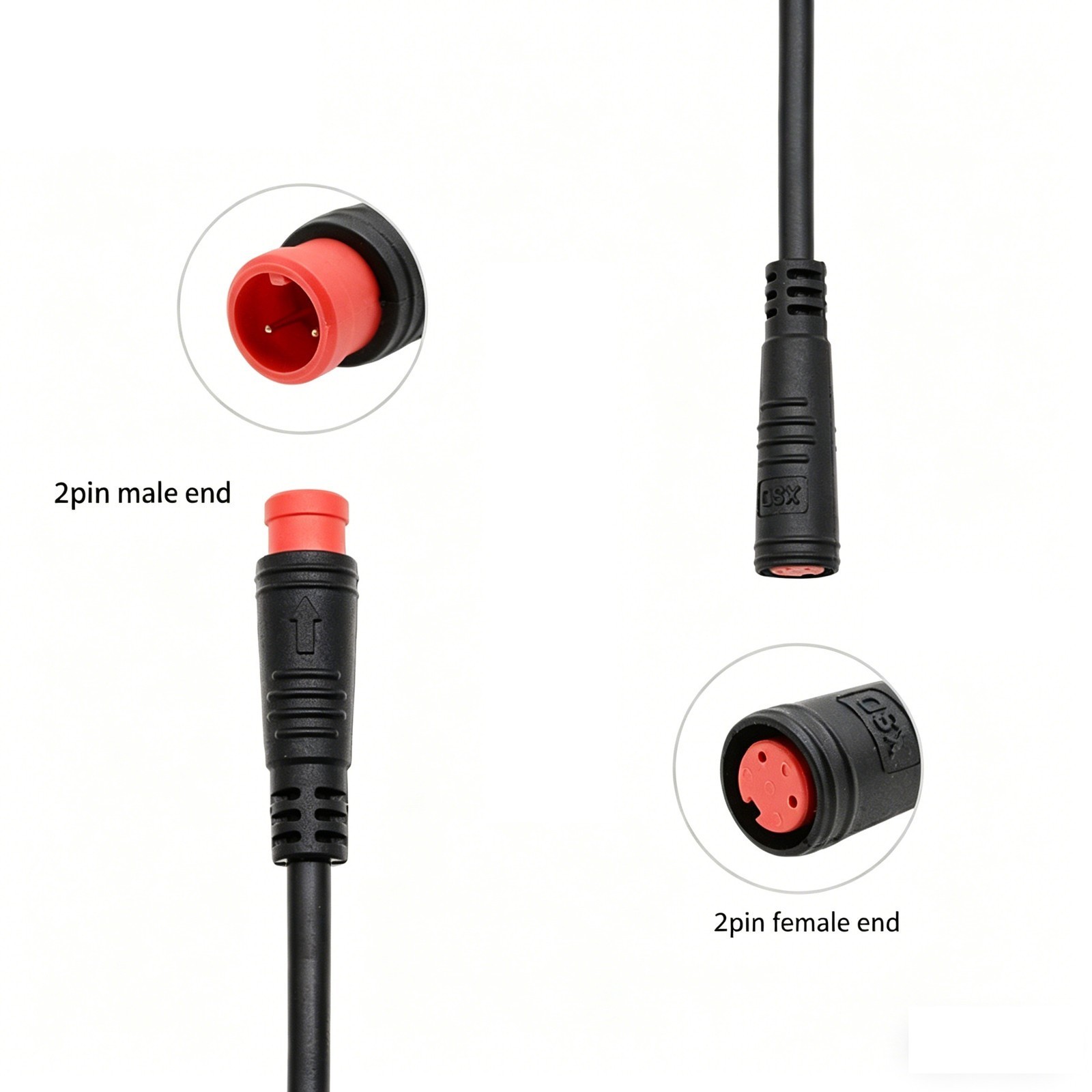 E-Bike 2Pin M8 Plug Waterproof Extension Cable Male to Female Adapter Cable