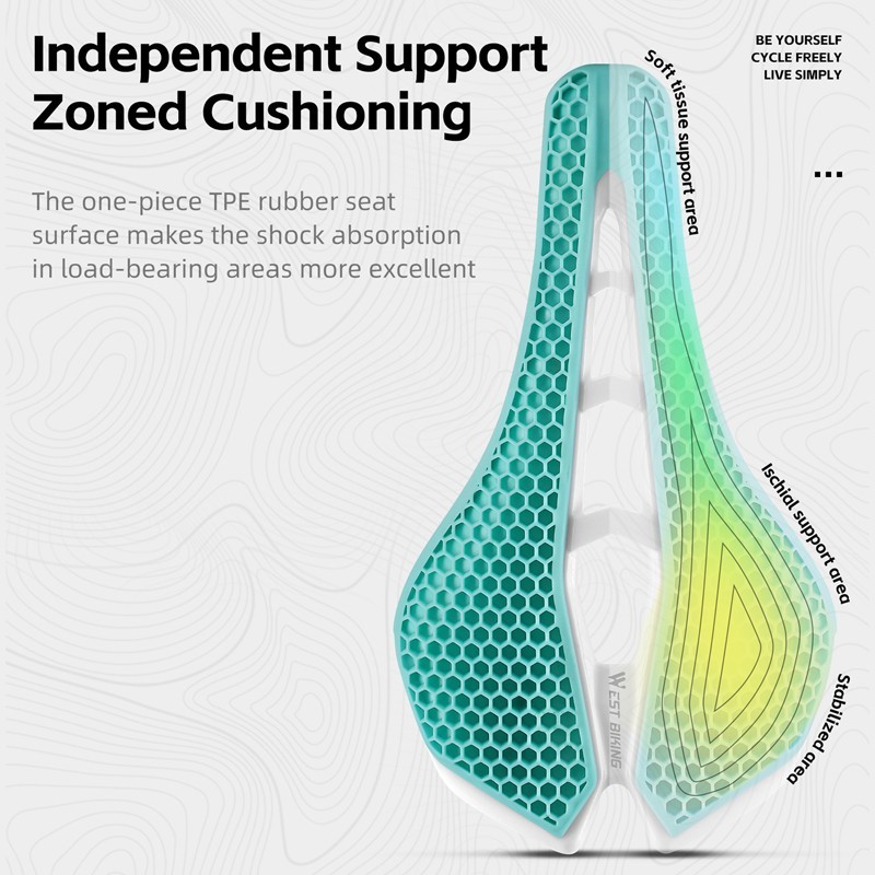 WEST BIKING Bicycle Saddle 3D Honeycomb Hollow Racing Bike Seat Cushion Green