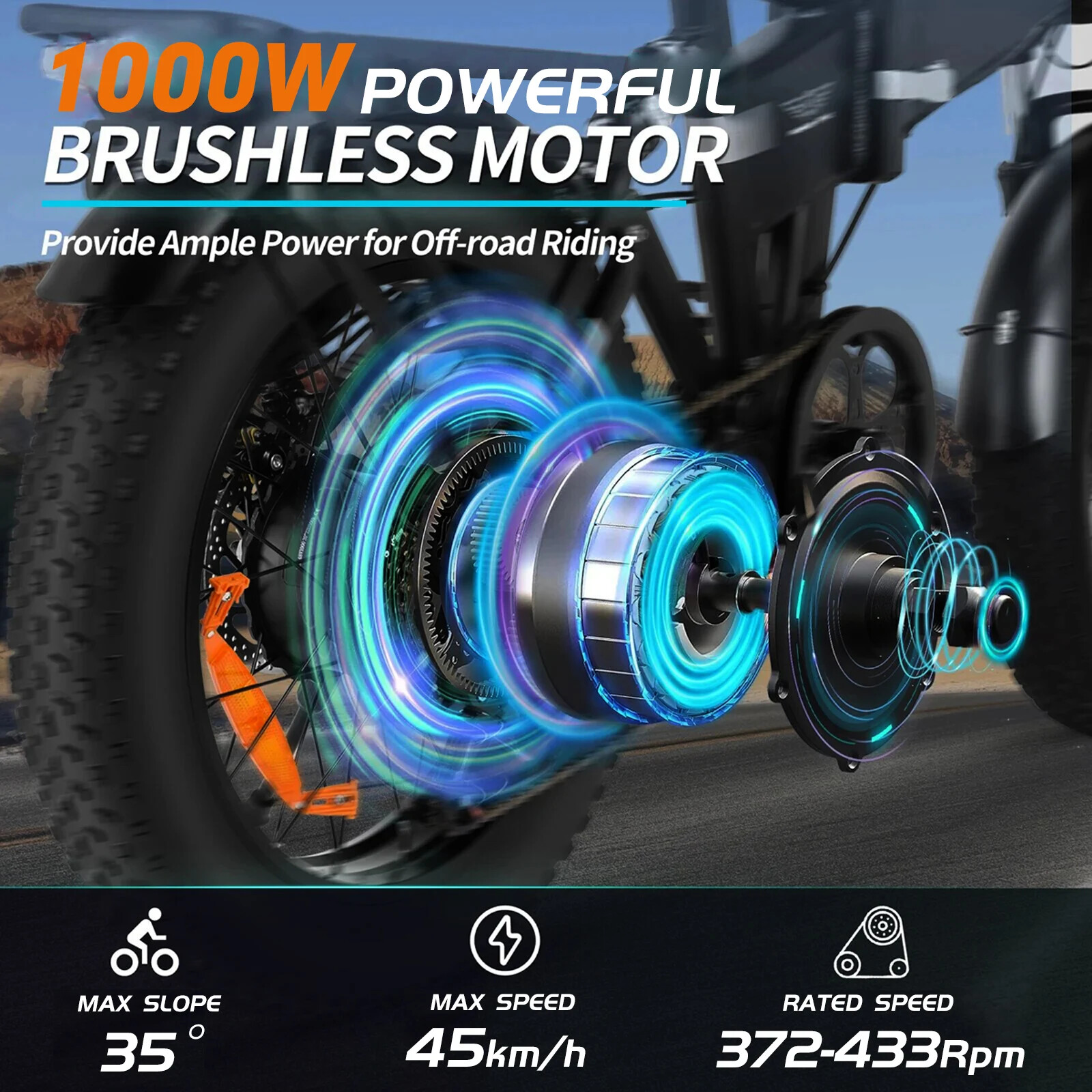 20 24 26 Inch 48V 1000W Snow E-bike Fat Front Brushless Hub Motor Conversion Kit