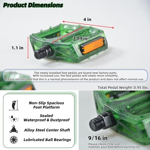 Vintage Translucent Bike Pedal, Alloy Steel Center Shaft & 9/16 Inch Emerald