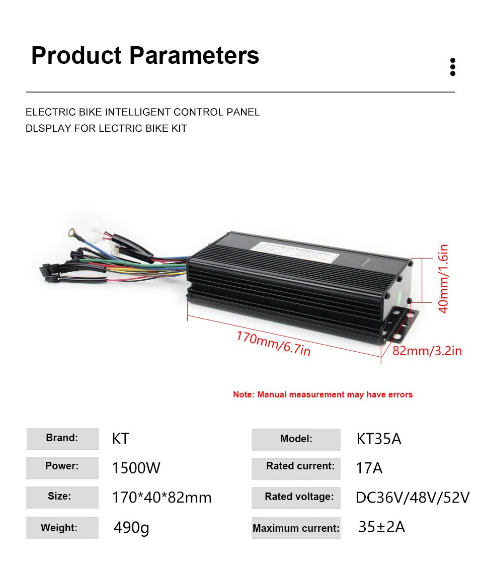 E-bike 36V 48V 52V Brushless KT 35A Sine Wave Controller WP/SM For 1500W Motor