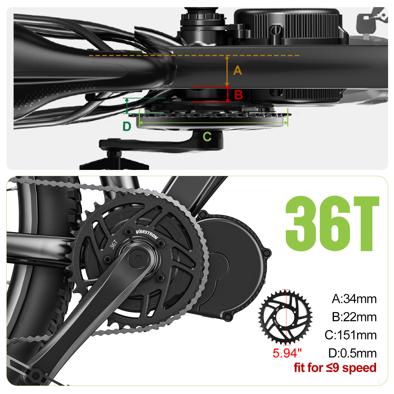 36T Sprocket for BAFANG BBS02B BBS01B 250W-750W Mid Drive Kit 42T Chainring