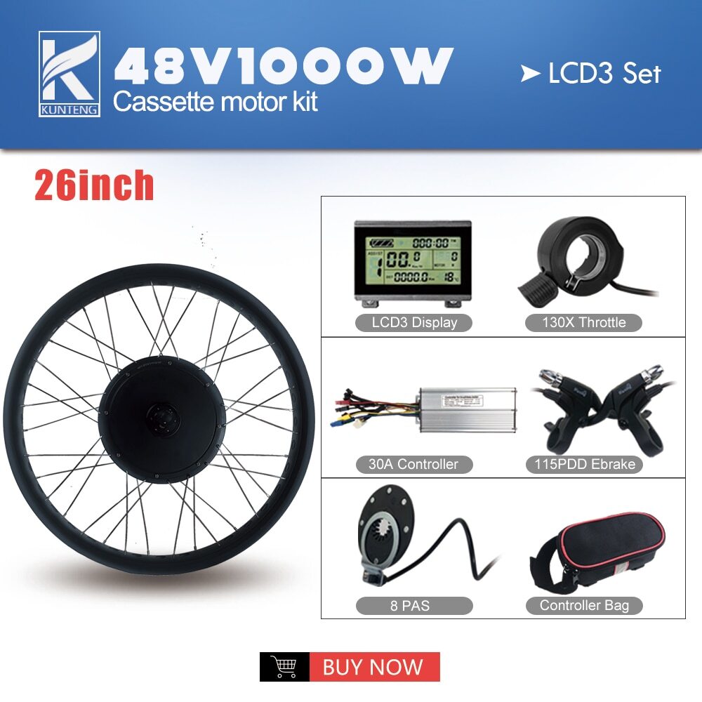 Ebike Conversion Kit Fat Tire 20 26 Inch 48V 1000W Rear Cassette Wheel Hub Motor