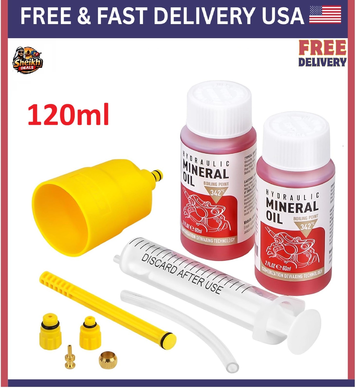 Brake Bleed Kit for Shimano Hydraulic Brakes, Brake Fluid Mineral Oil 120ml USA