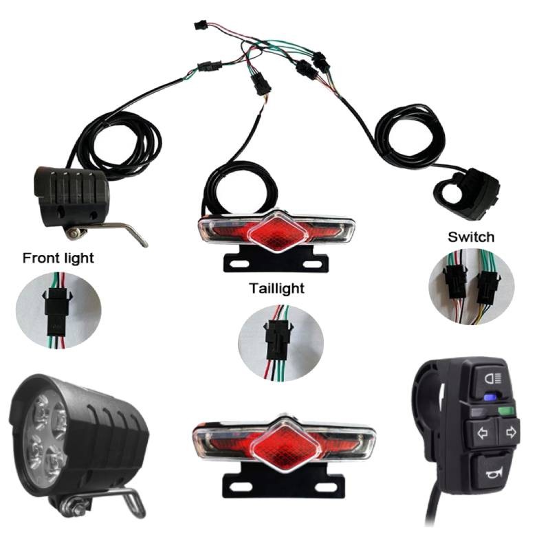 3 in 1 Light Kits 36V/48V/60V E-Bike Headlight & Tail Light Horn Turn Switch