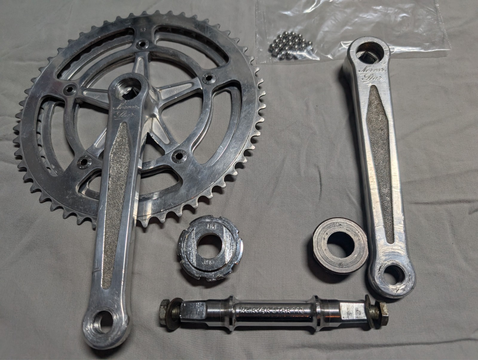 Vintage Nervar Star Crank 52/45 T 128 BCD France w/BSA Bottom Bracket