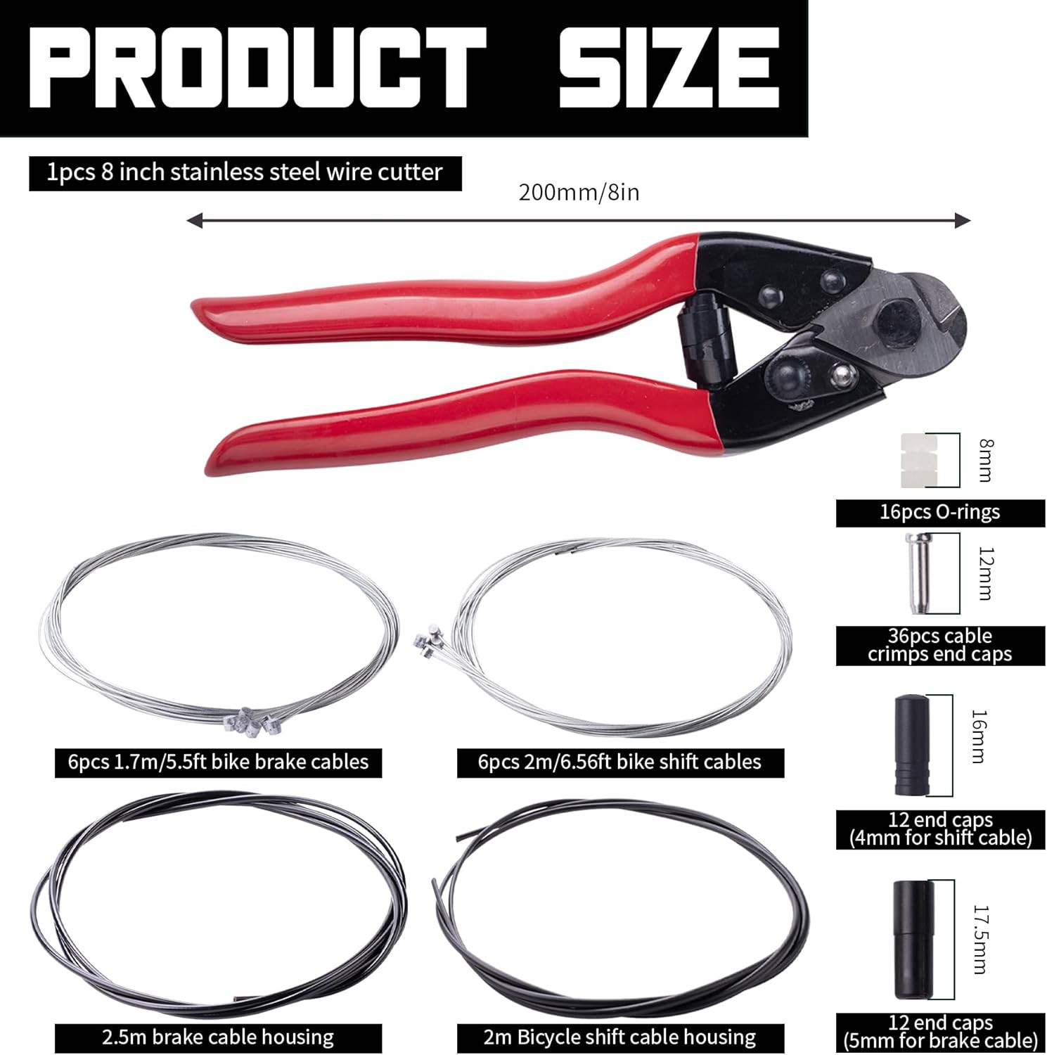 87Pcs Steel Bike Brake Shifter Cable Kit with Stainless Steel Bike Cable Cutter,