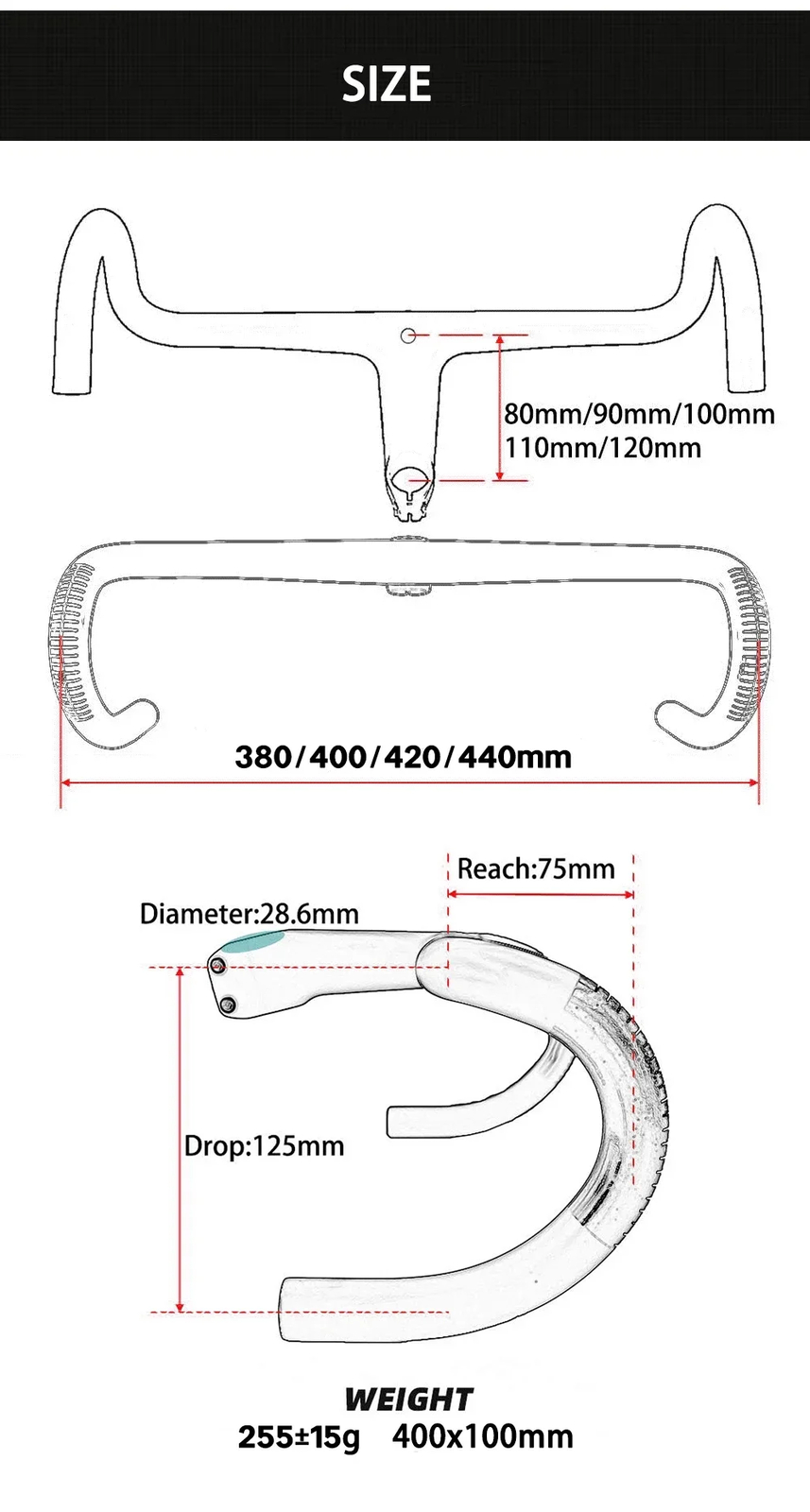 Road Bicycle Internal Routing Di2 Integrated Carbon Handlebar 380/400/420/440mm