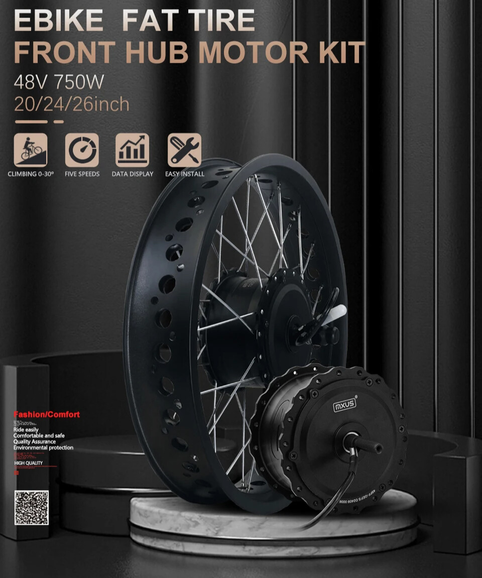 E-bike Conversion Kit 48V 750W 20/24/26inch Front Hub Motor Wheel Dropout 135mm