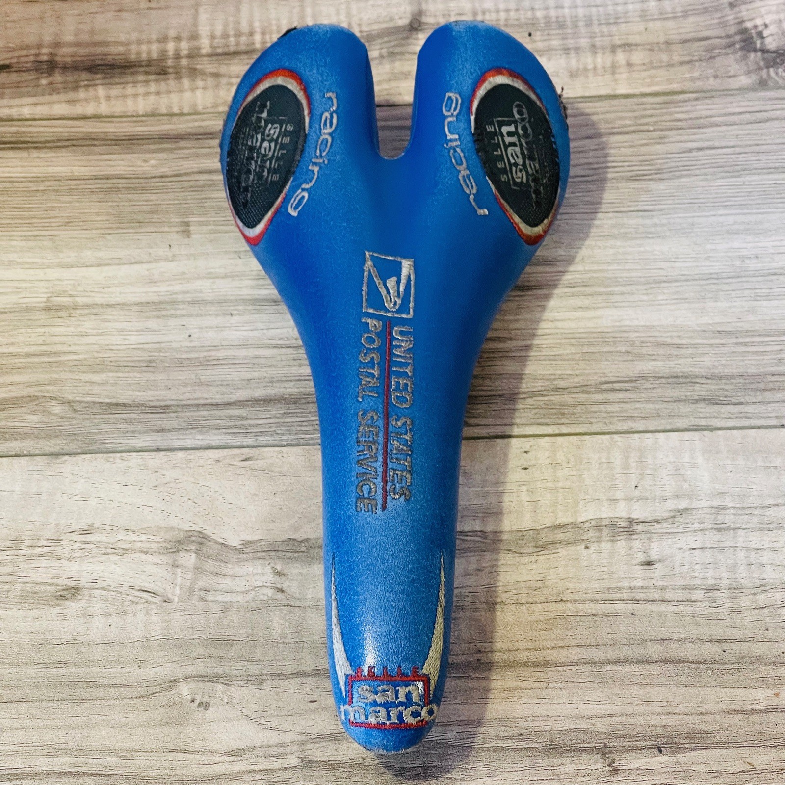 USPS Trek Selle San Marco ASPide Titanium Rail Saddle Embroidered Blue Leather