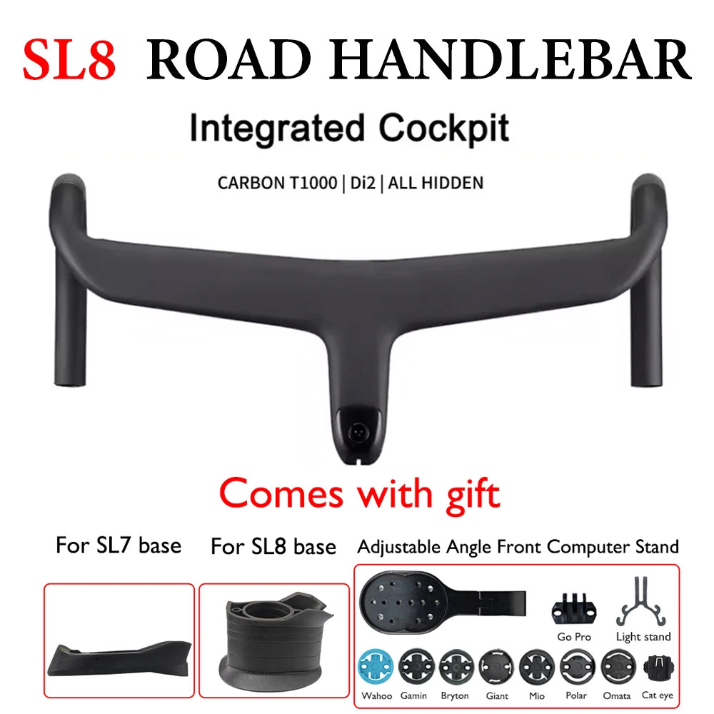 Carbon Fiber Road Bike Integrated Handlebar 28.6mm with Computer Bracket/Base