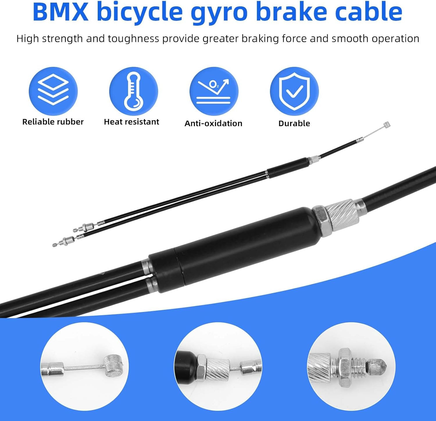 BMX Bike Gyro Brake Cables Front & Rear (Upper, Lower) with Spinner Rotor Ful…