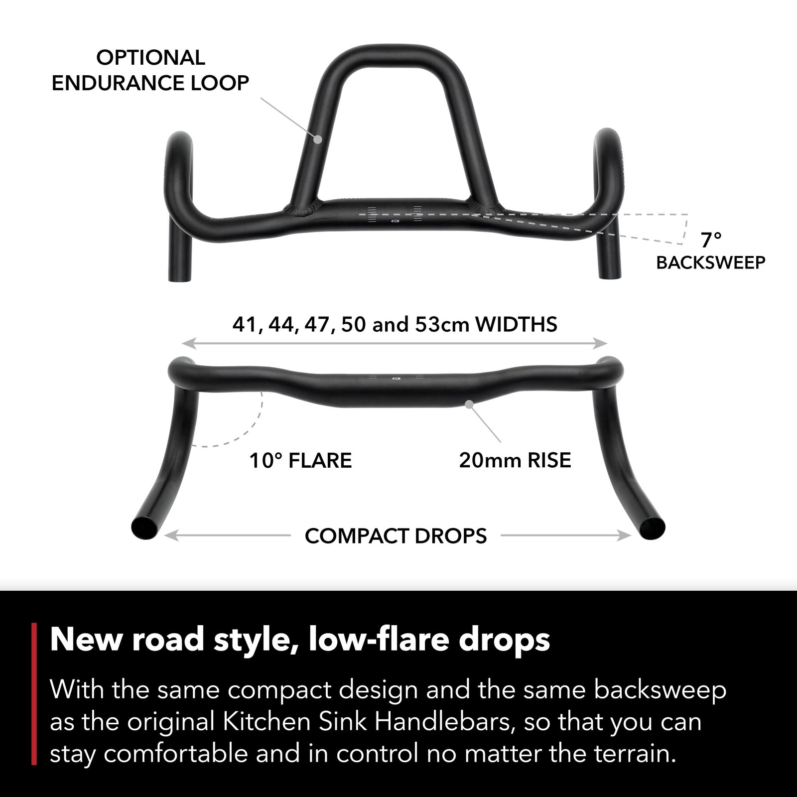 REDSHIFT Kitchen Sink Low Flare Handlebar without Loop for Road, Gravel, Tour…