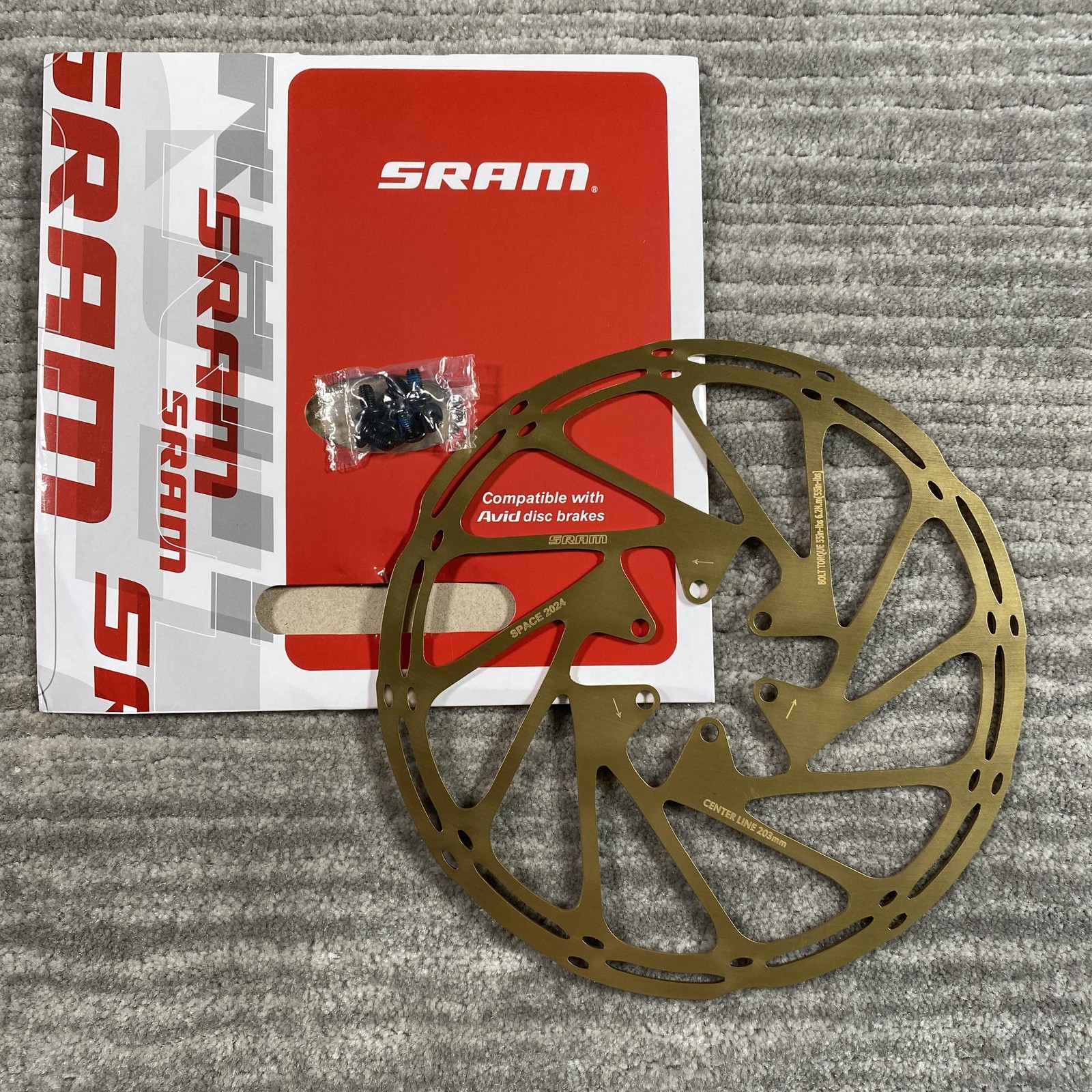 SRAM CenterLine Disc Brake Rotor 203mm 6-Bolt Gold Steel Avid MTB Road Bike