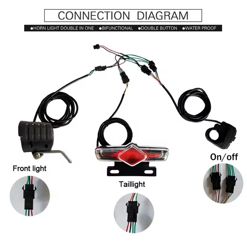 LED Headlight Tail Light Set 24V 36V 48V Horn Turn Signal Switch E-Bike Parts